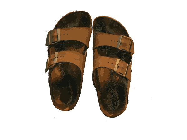 Women's brown leather double strap sandal.