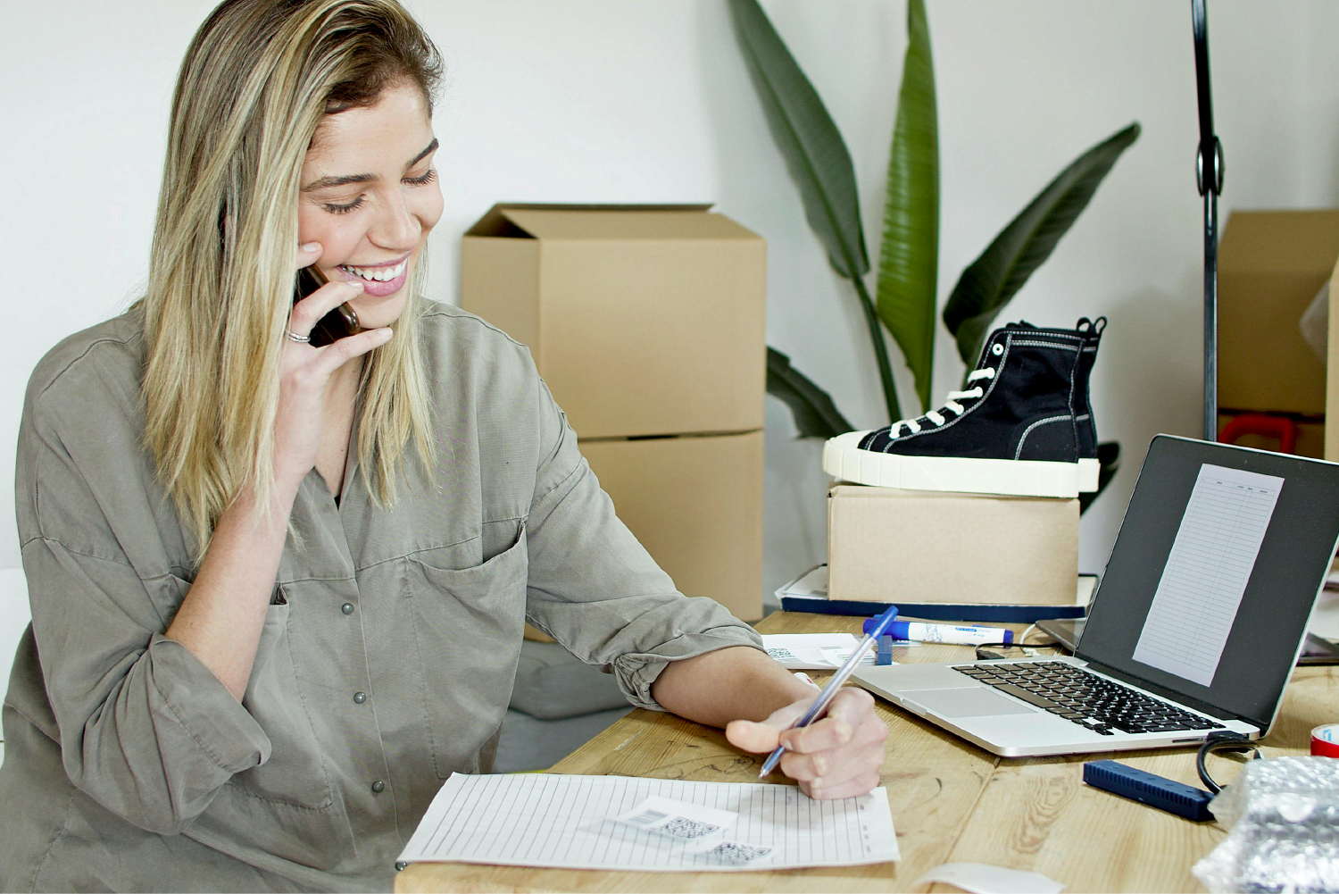 
             Customer service staff member on the phone.